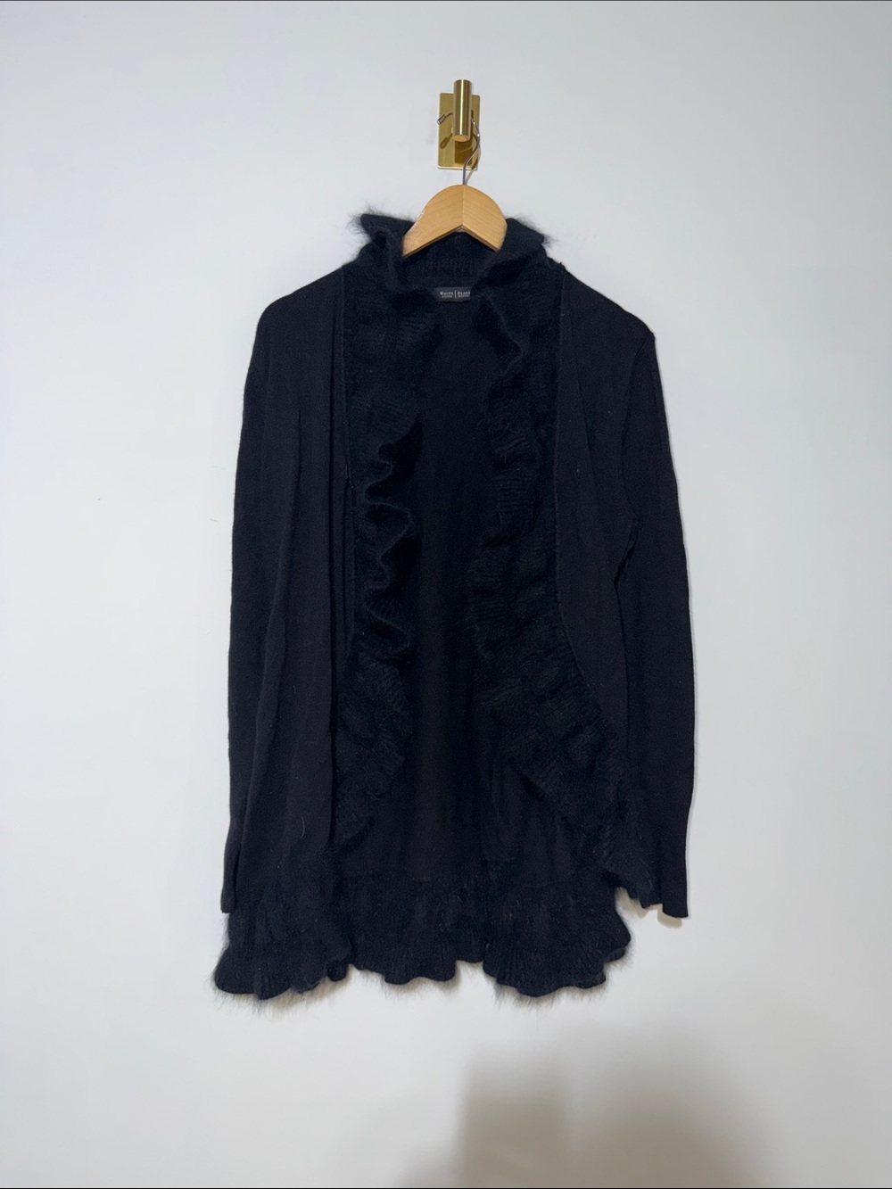 White House Black Market Black Ruffle-Trim Open Cardigan size large
